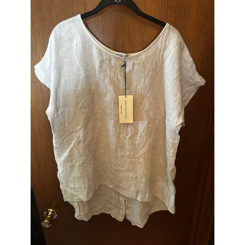 NWT TERZO MILLENNIO SAND LINEN SS TOP; SIZE MED
